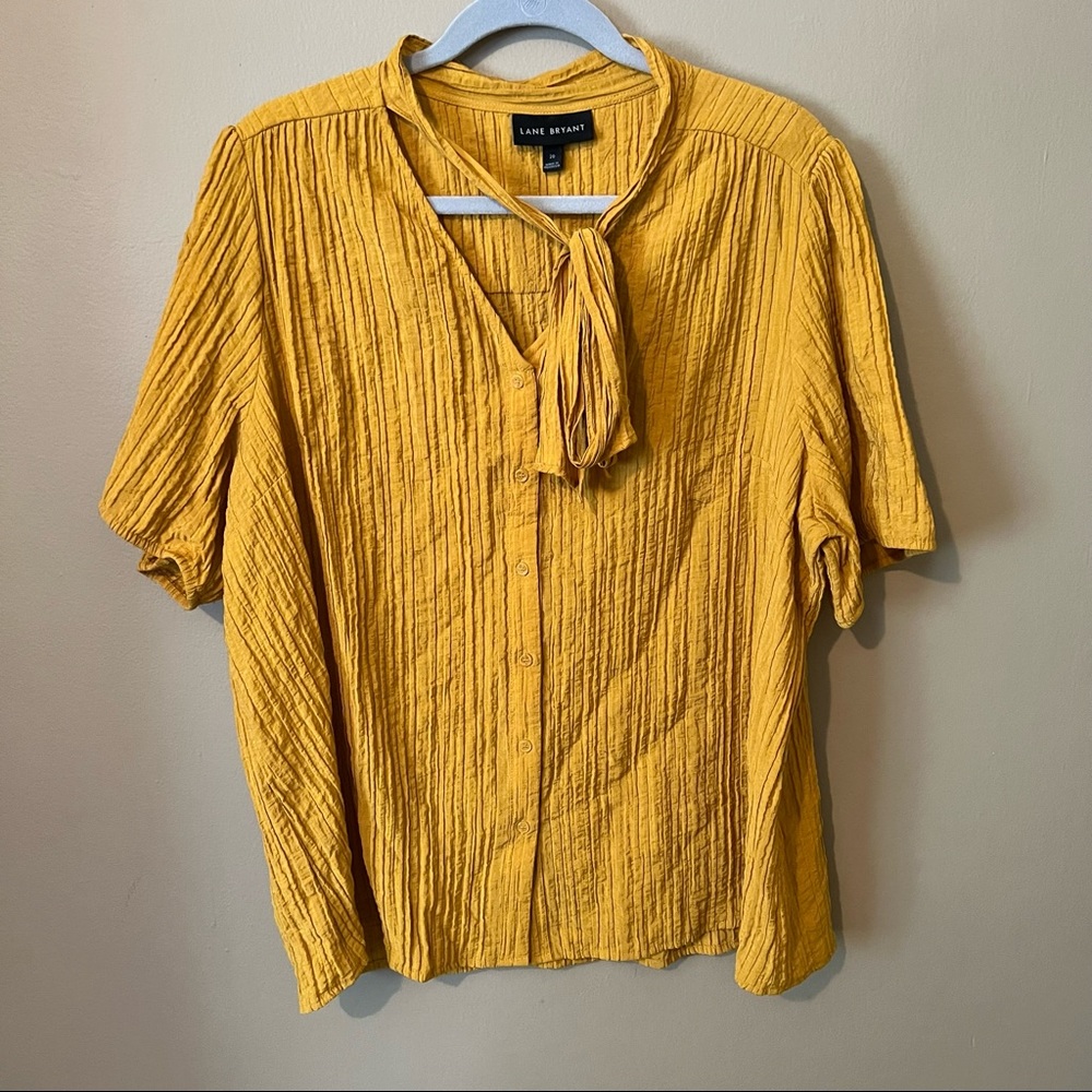 Lane Bryant Crinkle Button Down Bow Blouse
